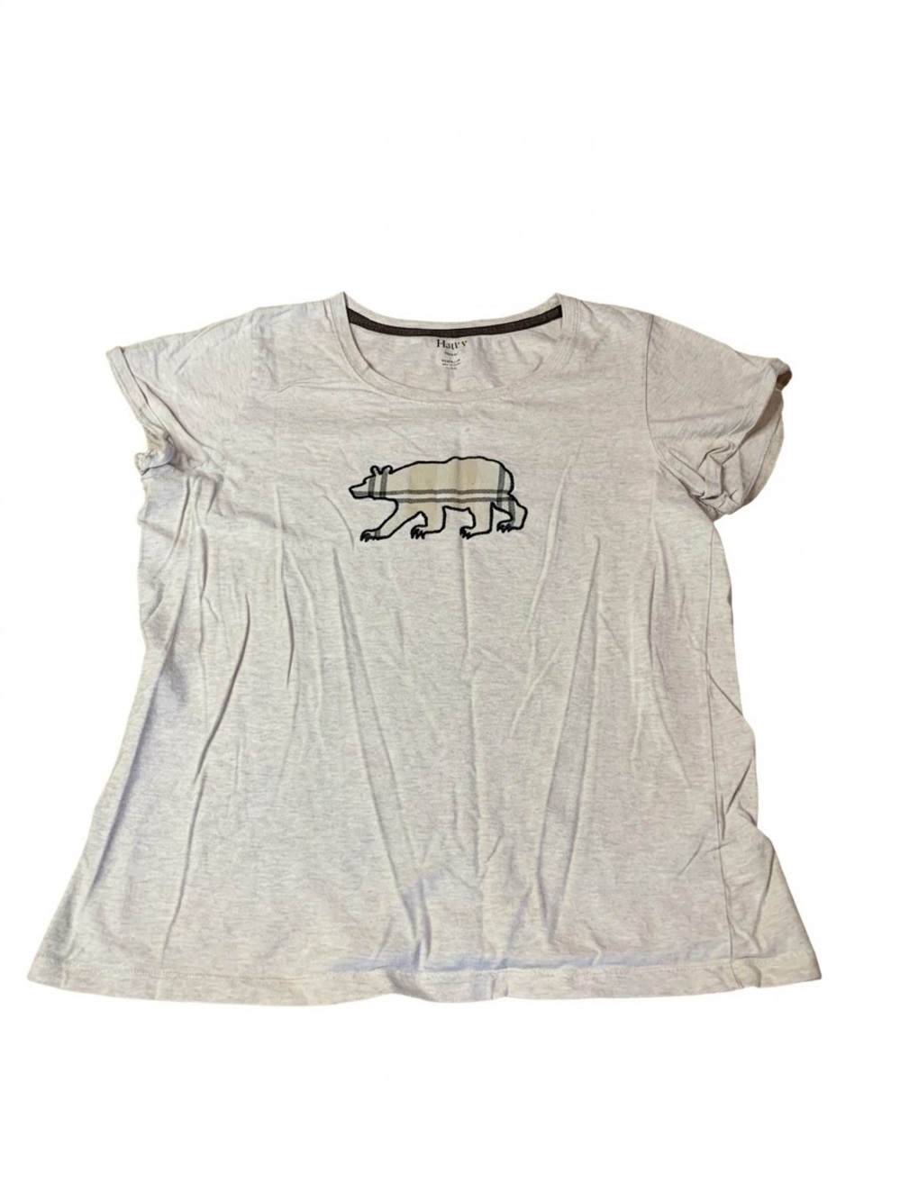 Hatley Plaid Bear Short Sleeve Graphic T-Shirt Heather Oatmeal Grey Medium